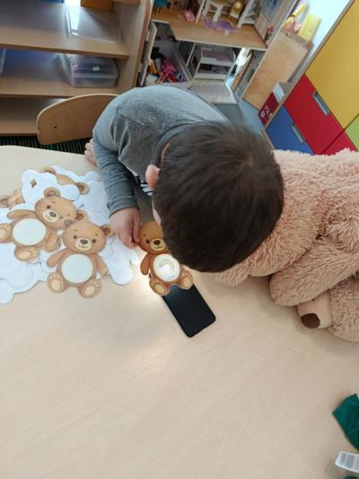 chłopiec latarką podświetla obrazki co zjadł misio.jpg