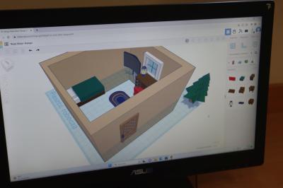 Rzut na ekran komputera - model pokoju nastolatka zaprojektowany z wykorzystaniem strony tinkercad.com