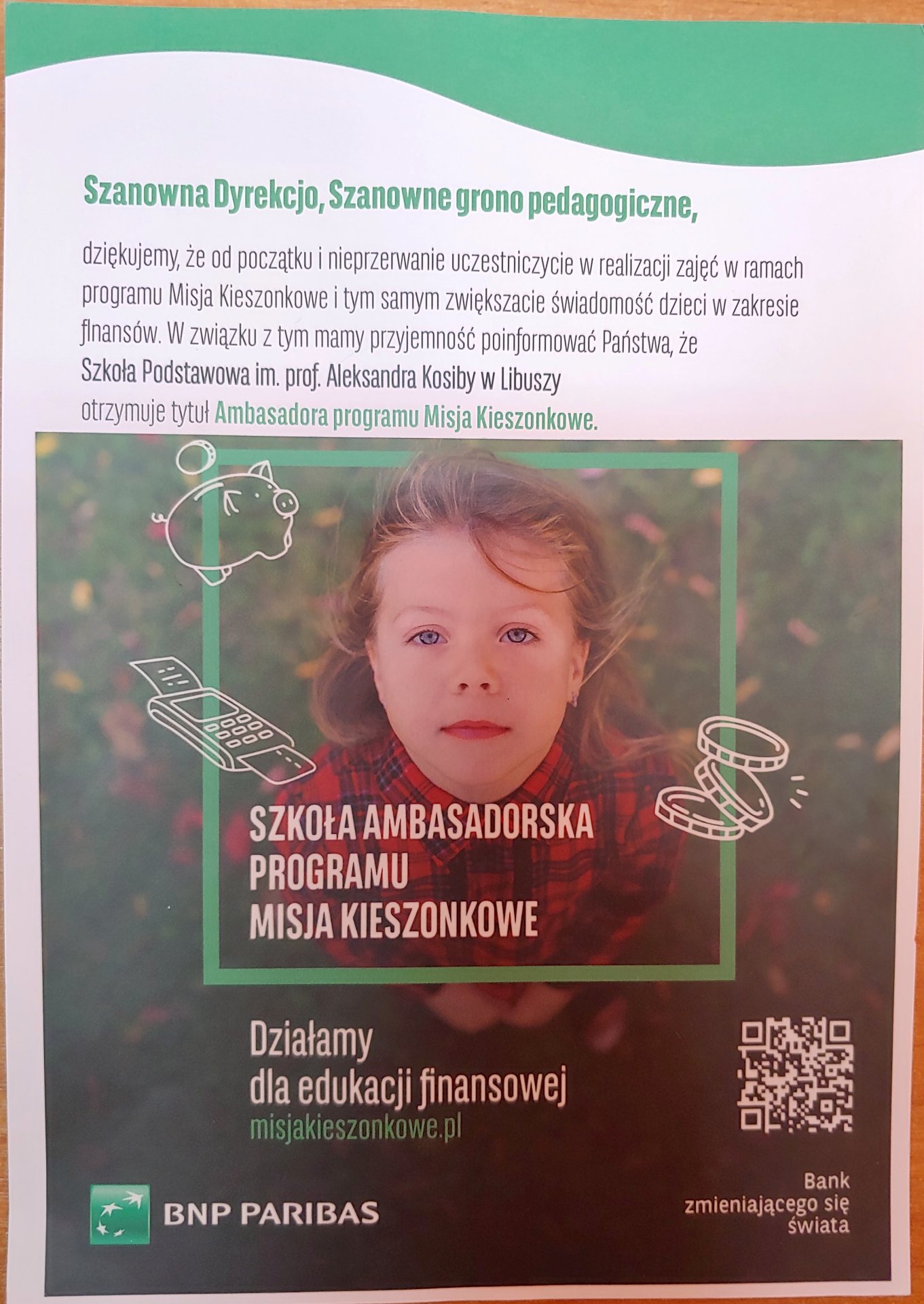 Podziękowanie za udział w konkursie Misja Kieszonkowe