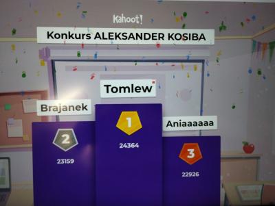 Wyniki konkursu - widok z aplikacji Kahoot.