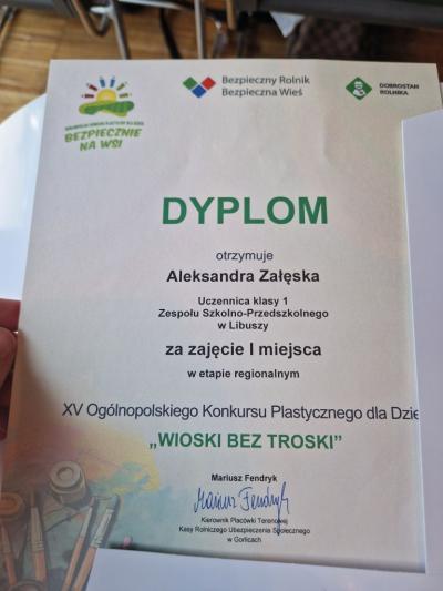 Dyplom I miejsce w etapie regionalnym
