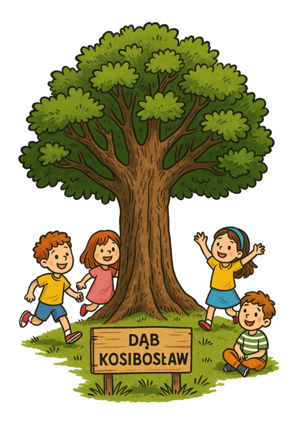 Dąb i kilka dzieci dookoła Dąb i kilka dzieci dookoła