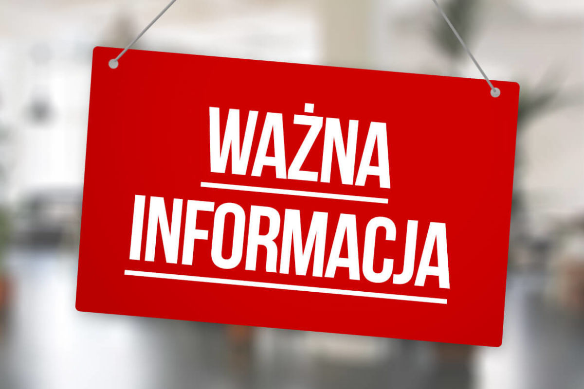 Czerwona tabliczka z napisem: ważne informacje
