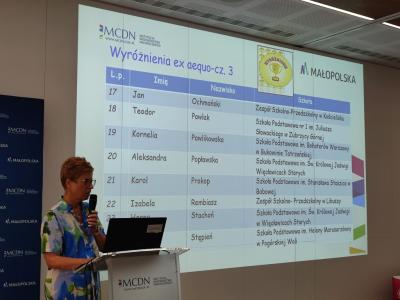 Organizator prezentujący listę wyróżnionych