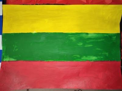 Flaga wykonana przez uczniów w ramach konkursu z okazji Dnia Języków Obcych