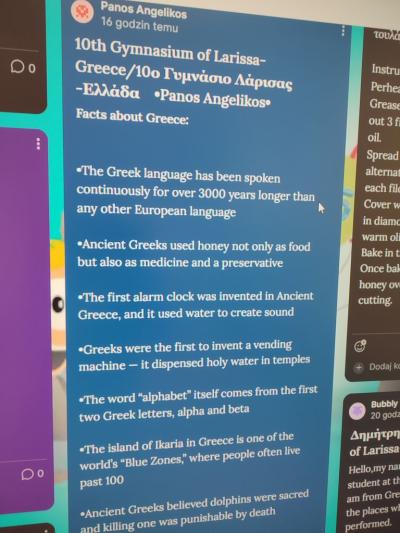 Wpisy uczniów  z różnych krajów na padlecie - europejska wymiana informacji