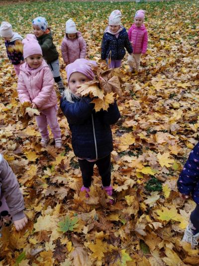 Dziewczyka pozuje z bukietem lisci.