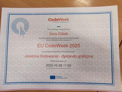 Certyfikat uczestnictwa w Tygodniu Kodowania