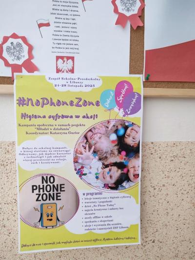 Rozwieszone plakaty kampanii w szkole