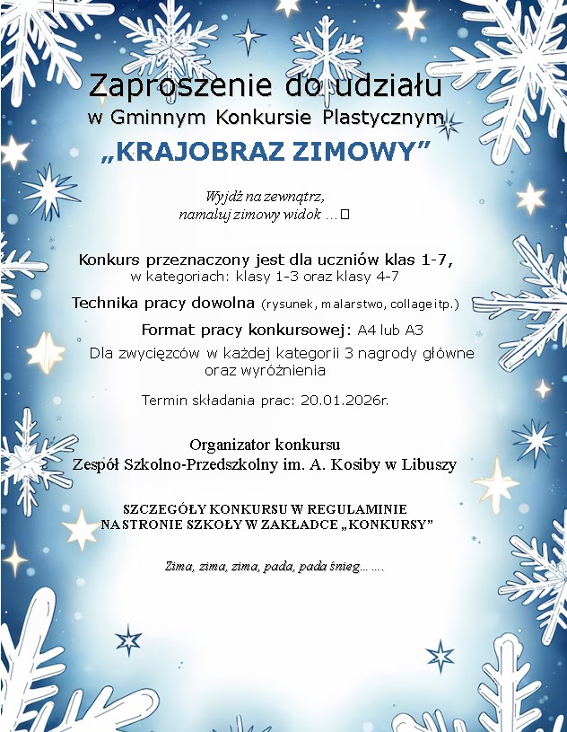 Plakat konkursu Krajobraz Zimowy.