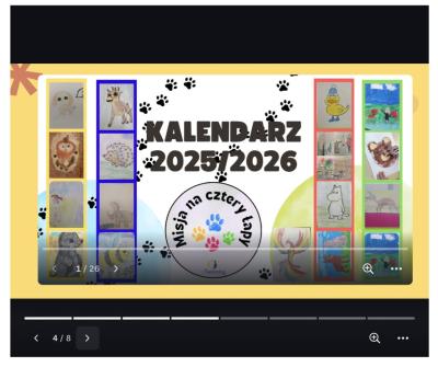 przykladowa kartka z kalendarza z ilustarcjami szkół o zwierzętach
