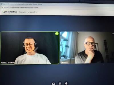 Zdjęcie z udziału w sesji online z Russellem Stannardem - zdjecia ekranu z poszczególnych etapów spotkania.