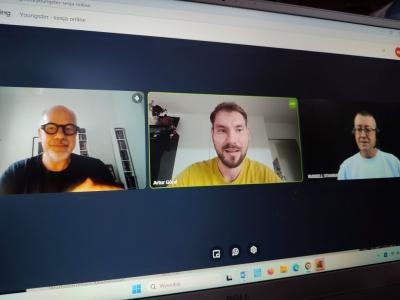 Zdjęcie z udziału w sesji online z Russellem Stannardem - zdjecia ekranu z poszczególnych etapów spotkania.