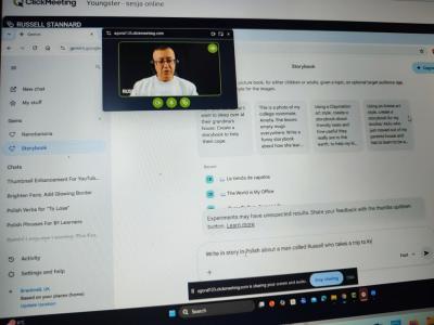 Zdjęcie z udziału w sesji online z Russellem Stannardem - zdjecia ekranu z poszczególnych etapów spotkania.