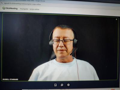 Zdjęcie z udziału w sesji online z Russellem Stannardem - zdjecia ekranu z poszczególnych etapów spotkania.
