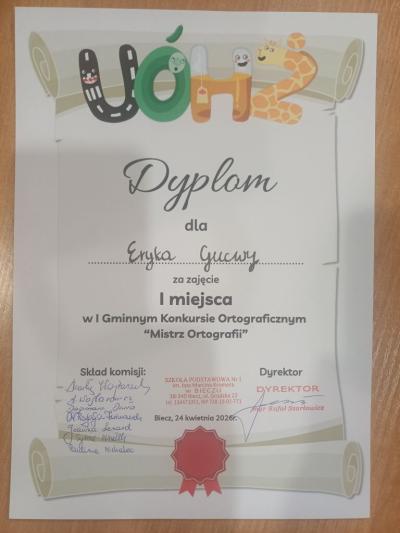 dyplom zwycięzcy konkursu