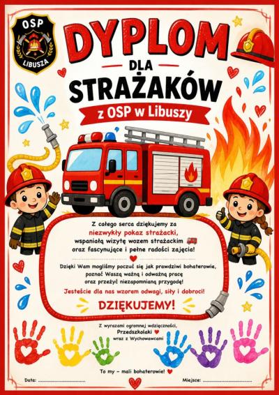 Dyplom dla strażaków od przedszkolaków