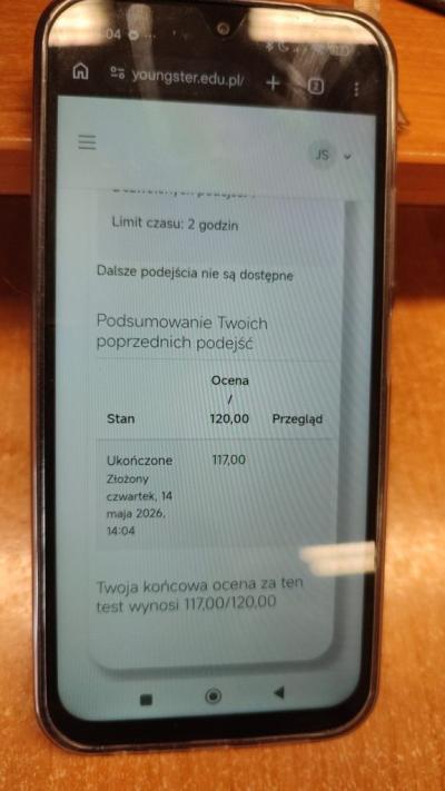 Wyniki testu progres 2 Youngster
