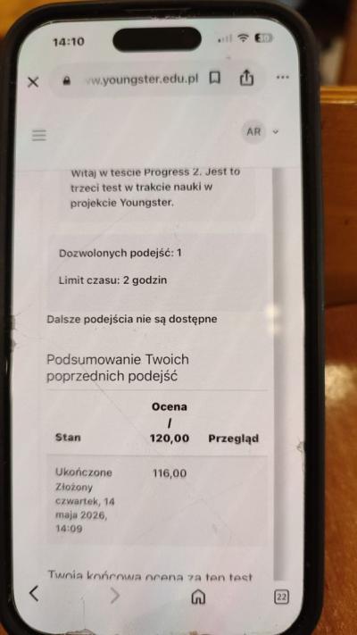 Wyniki testu progres 2 Youngster