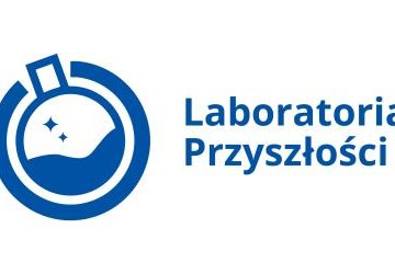 Logo programu laboratoria przyszłości - niebieska próbówka - poniżej napis Laboratorium przyszłości