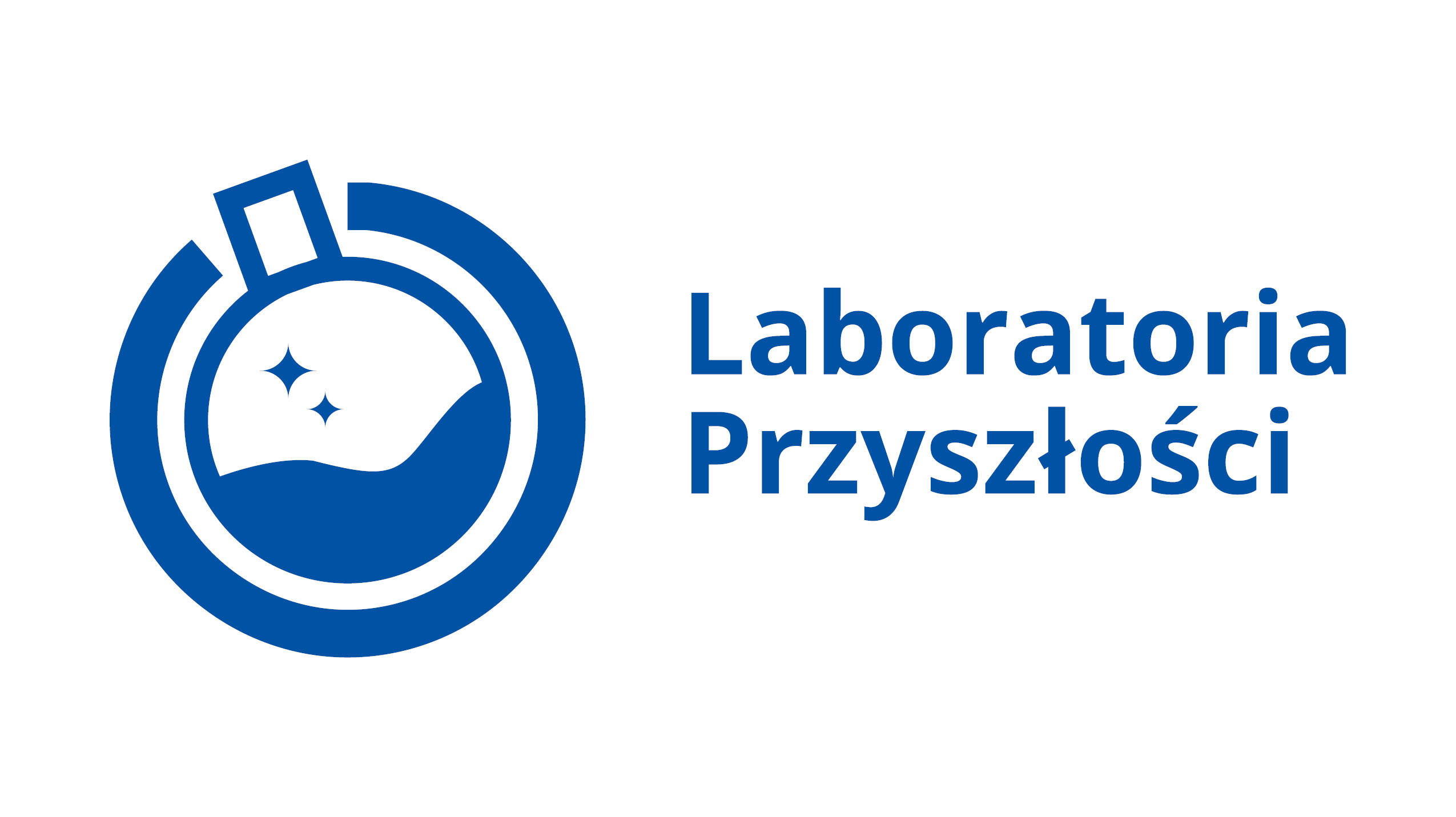 Logo programu laboratoria przyszłości - niebieska próbówka - poniżej napis Laboratorium przyszłości