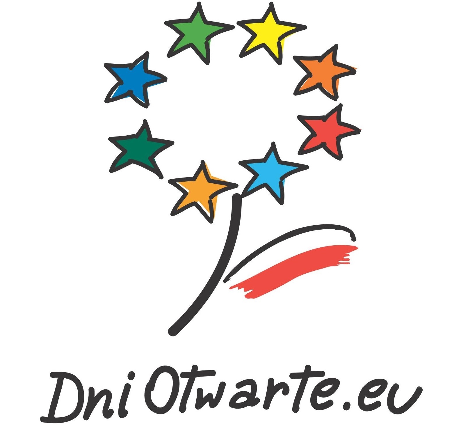 Logo programu: dni otwarte funduszy europejskich - kwiat złozony z kolorowych gwiazdek