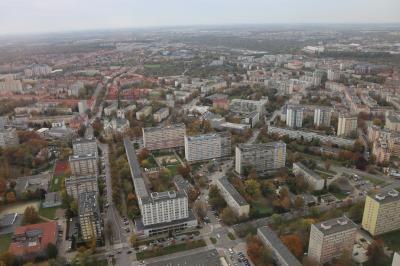 Widok na centrum Wrocławia. Zdjęcie zrobione z 49 piętra Skytower.