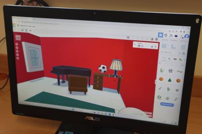 Rzut na ekran komputera - model pokoju nastolatka zaprojektowany z wykorzystaniem strony tinkercad.com