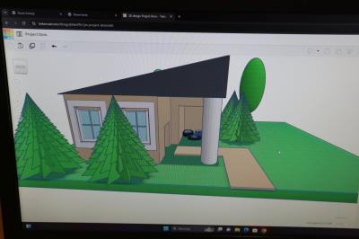 Modele domów 3D zaprogejtowane w programie Tinkercad wraz ogrodem