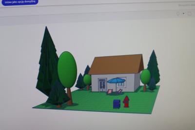 Modele domów 3D zaprogejtowane w programie Tinkercad wraz ogrodem